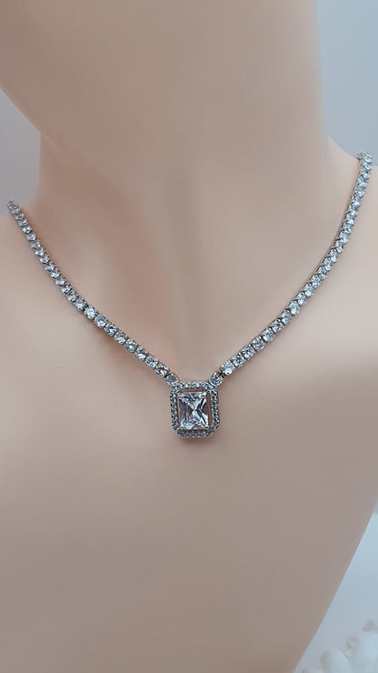 Crystal Diamond Necklace with Interchangeable Pendant Styles.