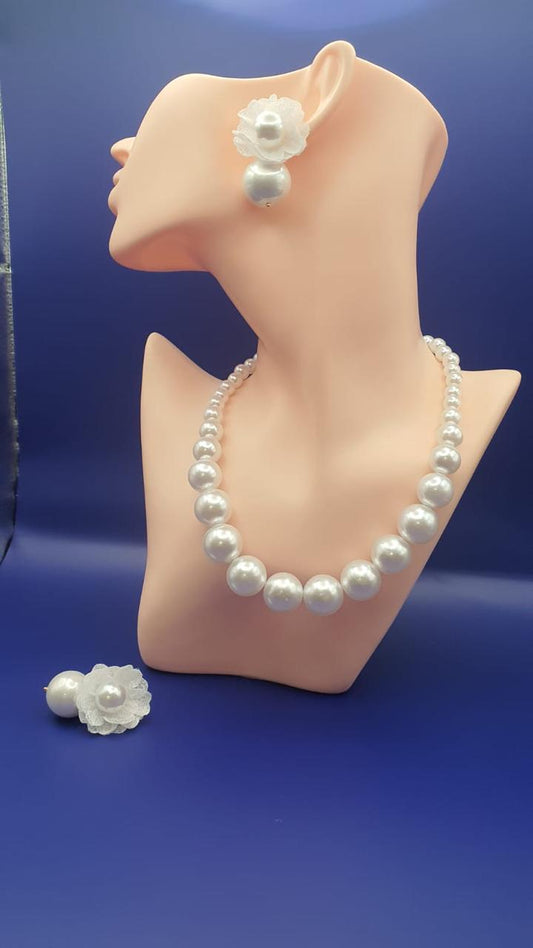 GalsFolks VividVerve White Pearl Necklace and Earring Set - Timeless Elegance