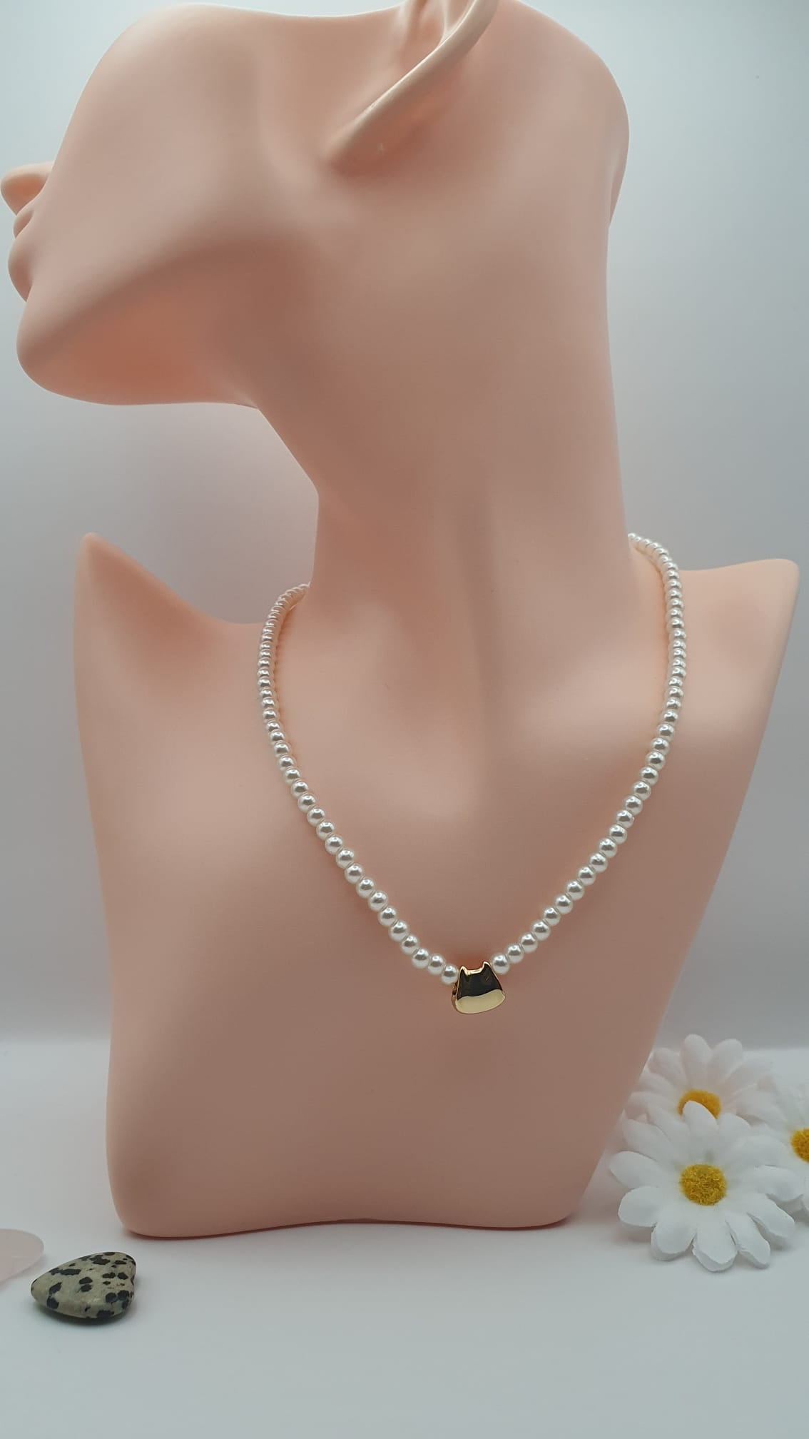 White Pearl Necklace with Golden Pendant | GalsFolks Jewelry