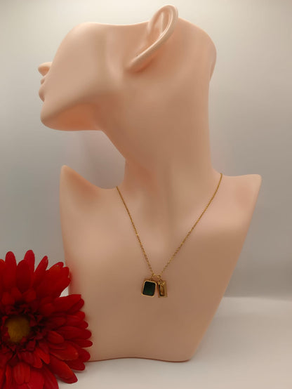 GalsFolks VividVerve Golden Two Square Pendant with Neck Chain - Timeless Elegance