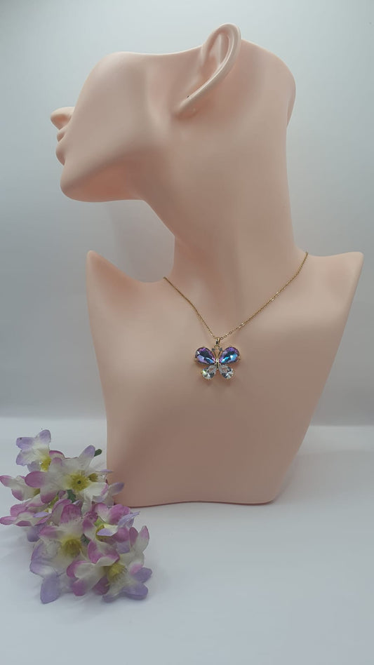 GalsFolks VividVerve White Pearl Butterfly Pendant with Golden Neck Chain - Timeless Elegance