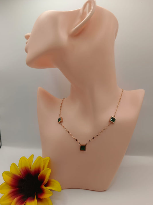 GalsFolks VividVerve Golden Square Green Stone Necklace - Timeless Elegance