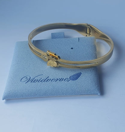 Adjustable Gold Plated Bangle Bracelet with Rhinestone Butterfly