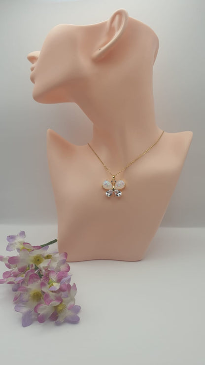 GalsFolks VividVerve White Pearl Butterfly Pendant with Golden Neck Chain - Timeless Elegance