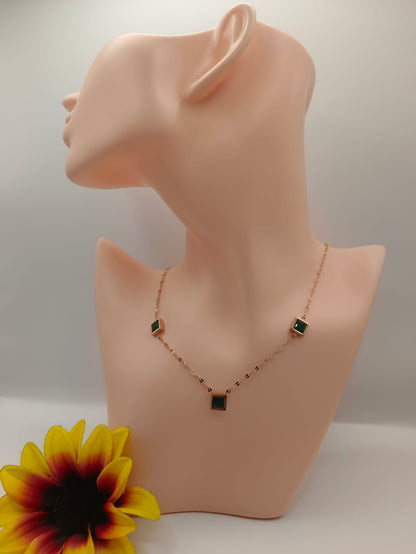 GalsFolks VividVerve Golden Square Green Stone Necklace - Timeless Elegance