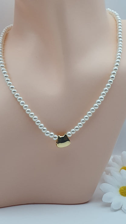 White Pearl Necklace with Golden Pendant | GalsFolks Jewelry