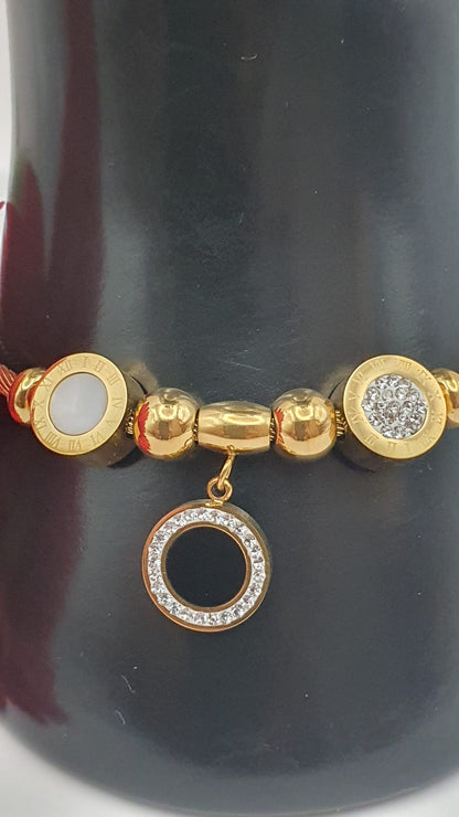 Elegant Bracelet with 2 Different Buttons and Hanging Black Button.