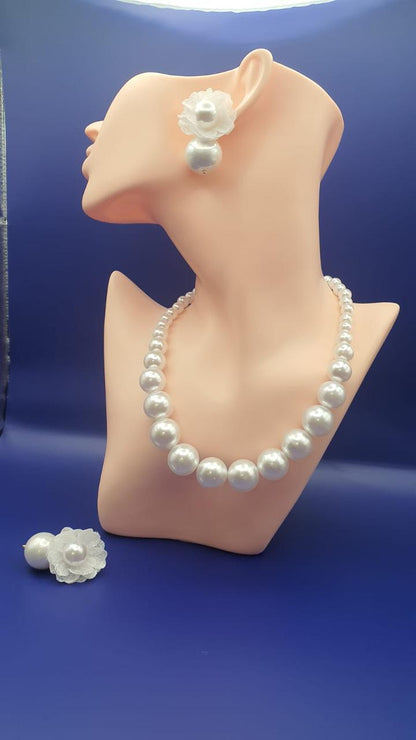 GalsFolks VividVerve White Pearl Necklace and Earring Set - Timeless Elegance