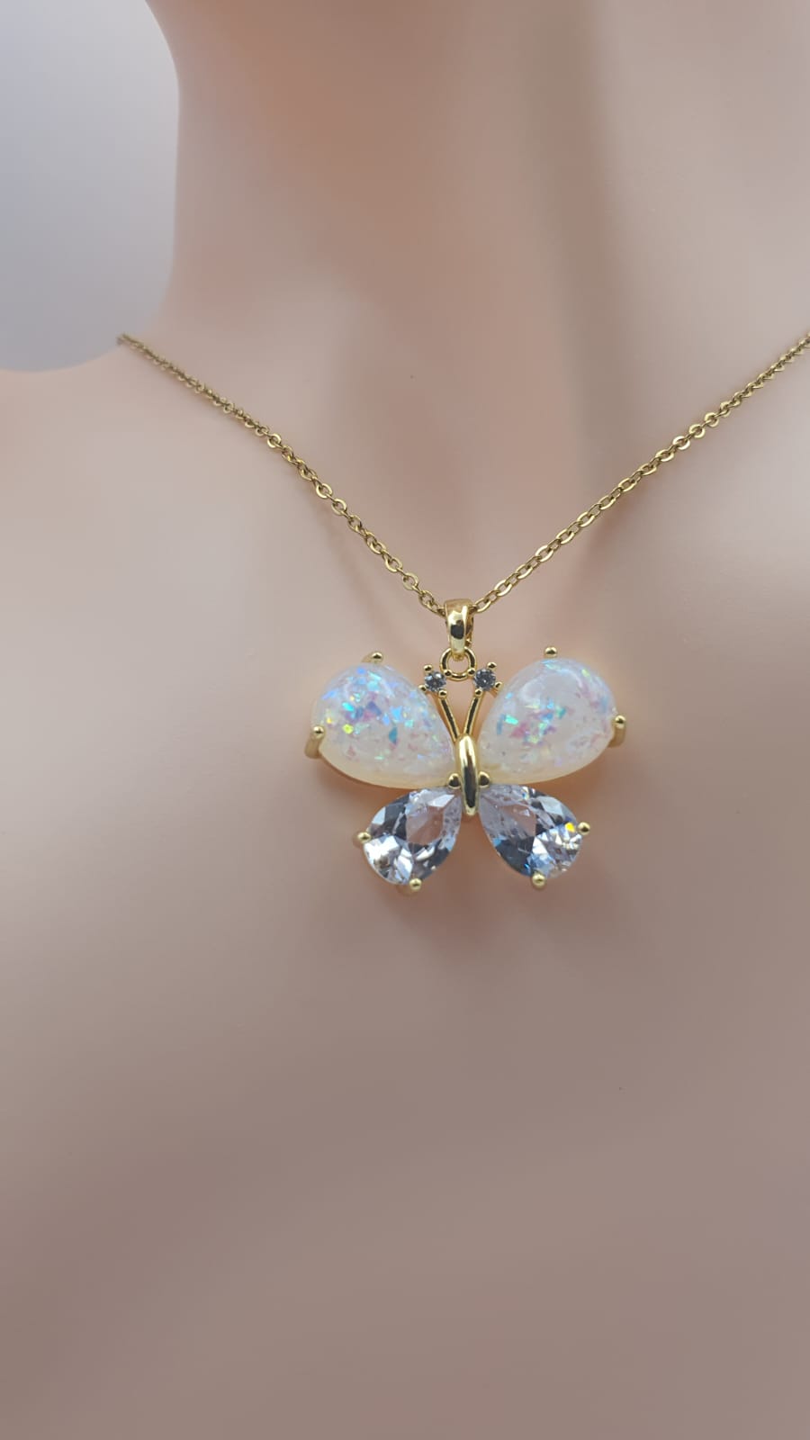 GalsFolks VividVerve White Pearl Butterfly Pendant with Golden Neck Chain - Timeless Elegance