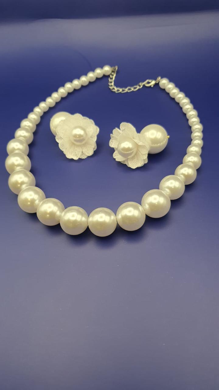 GalsFolks VividVerve White Pearl Necklace and Earring Set - Timeless Elegance