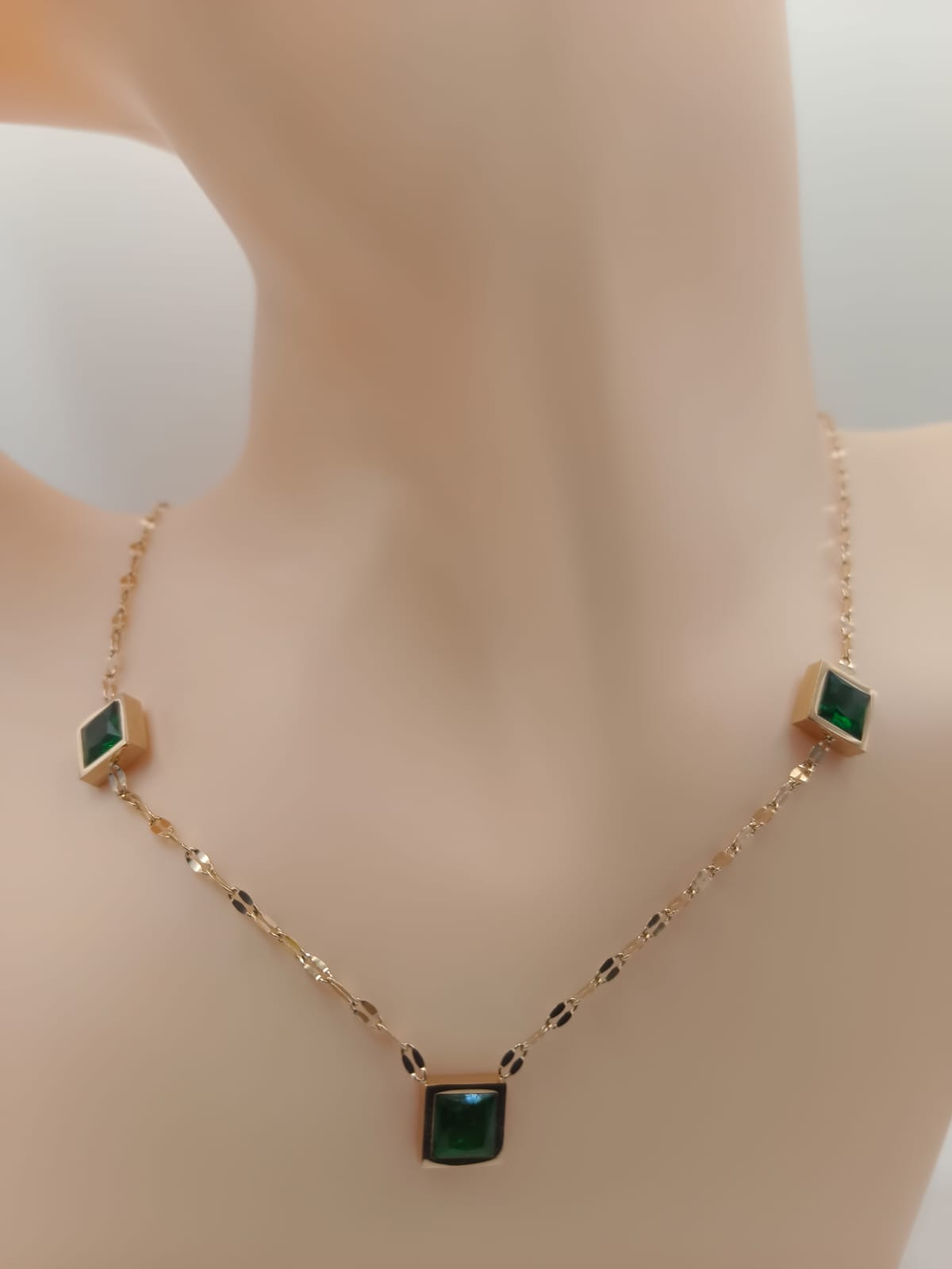 GalsFolks VividVerve Golden Square Green Stone Necklace - Timeless Elegance