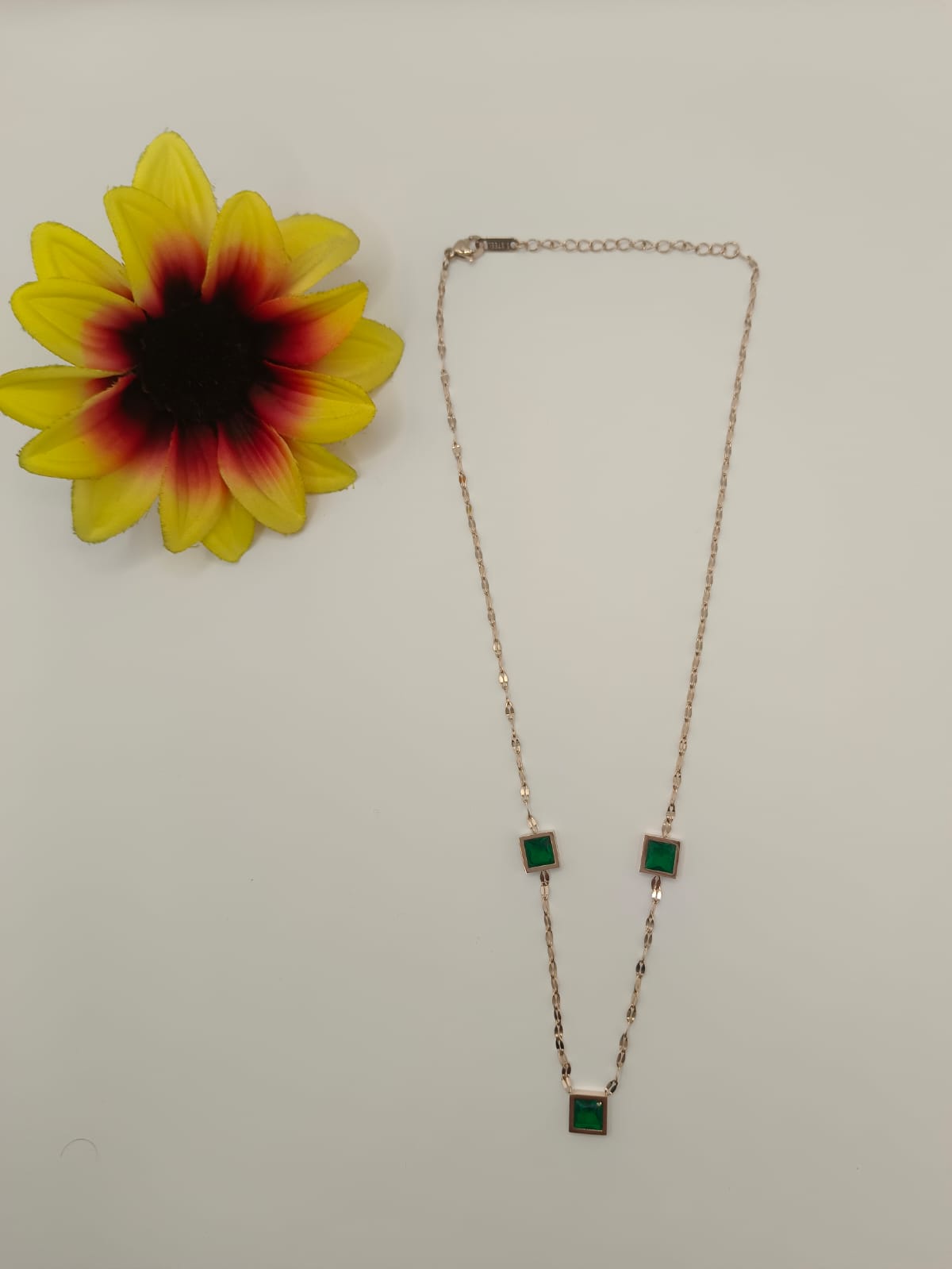 GalsFolks VividVerve Golden Square Green Stone Necklace - Timeless Elegance