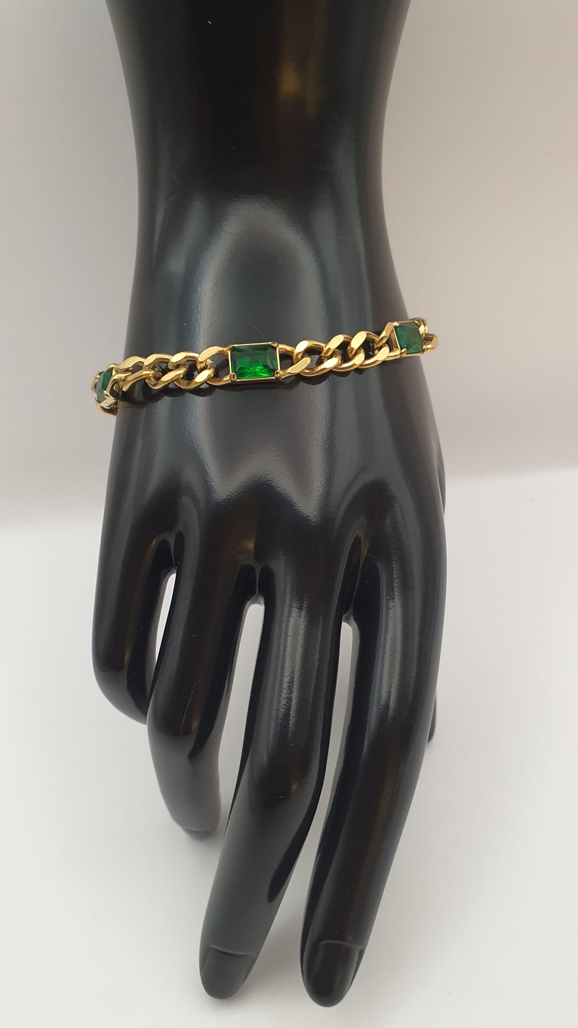 Elegant Rectangle Green Stone with Golden Chain Bracelet