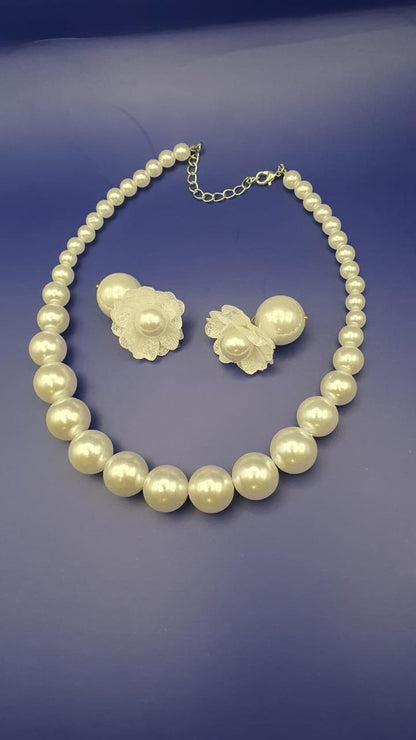 GalsFolks VividVerve White Pearl Necklace and Earring Set - Timeless Elegance