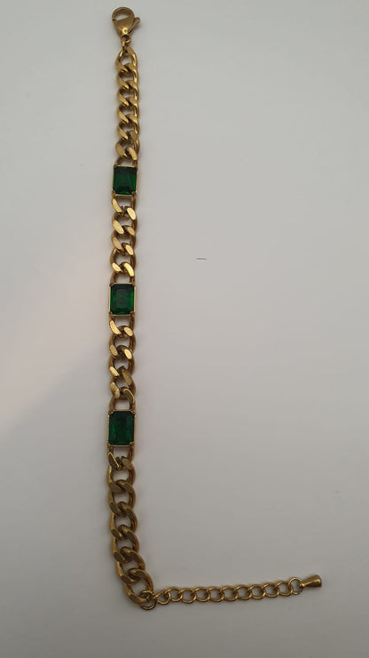 Elegant Rectangle Green Stone with Golden Chain Bracelet