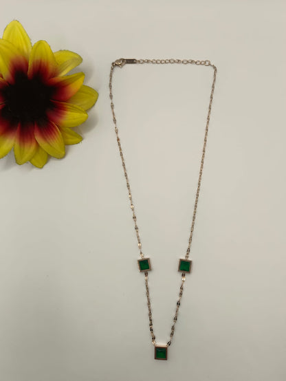 GalsFolks VividVerve Golden Square Green Stone Necklace - Timeless Elegance