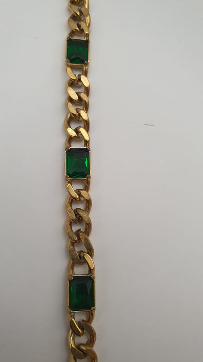 Elegant Rectangle Green Stone with Golden Chain Bracelet