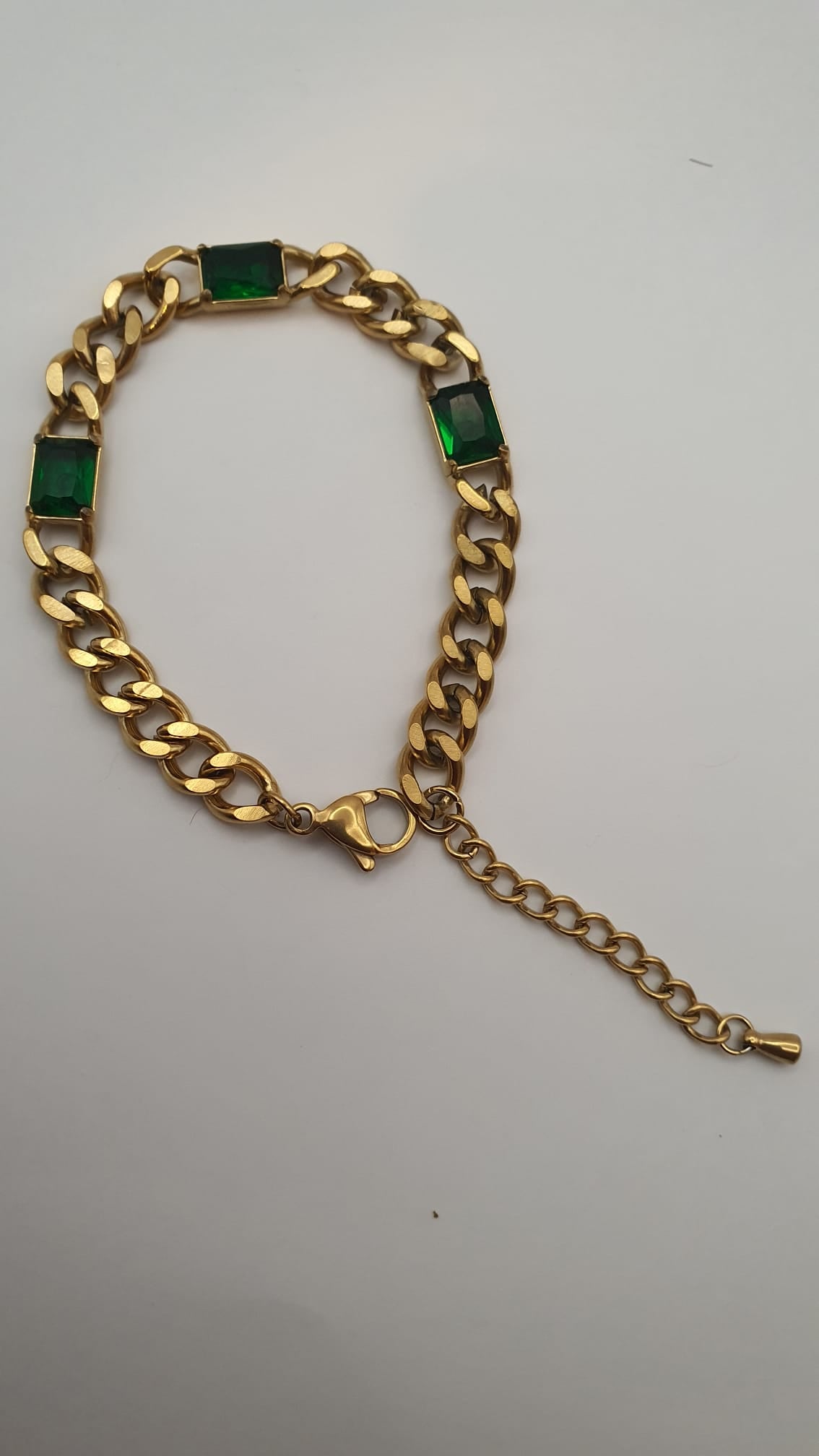 Elegant Rectangle Green Stone with Golden Chain Bracelet