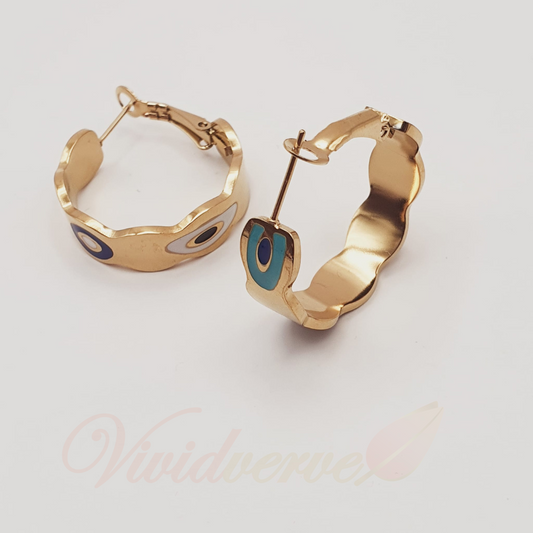 18k Gold Plated Enamel Oil Evil Eyes Hoop Earrings - Elegant Jewelry for Women