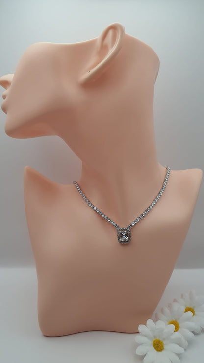 Crystal Diamond Necklace with Interchangeable Pendant Styles.